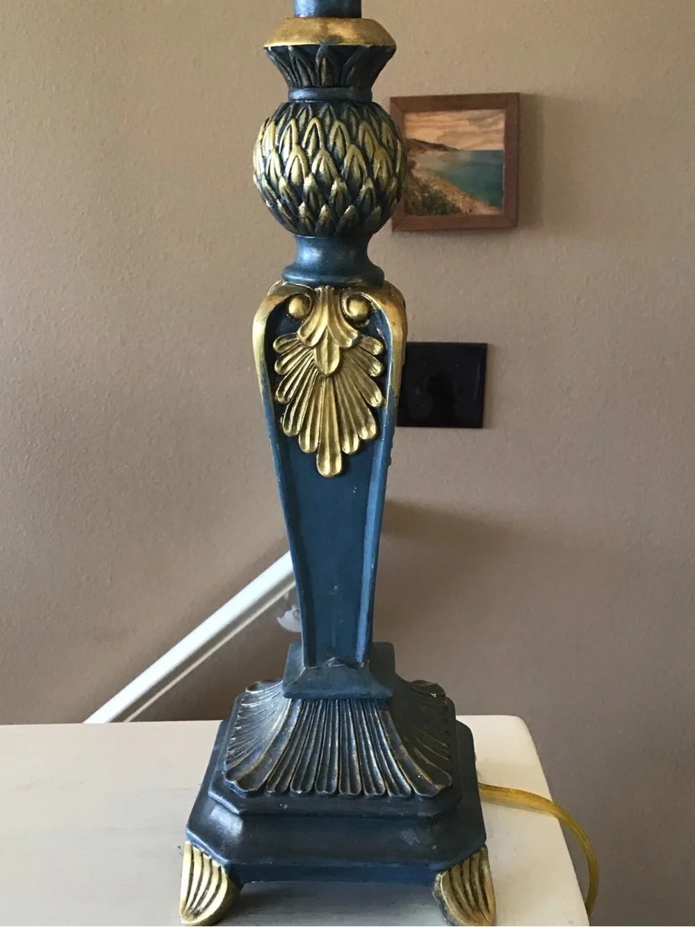 Vintage Green Gold Cast Plaster Elegant Table Lamp